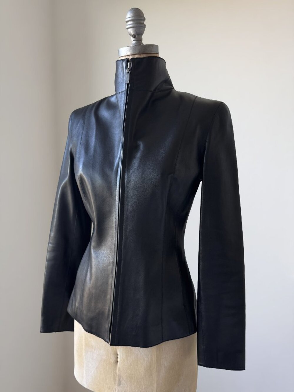 Cole Haan City Black Lambskin Leather Jacket Womens 2